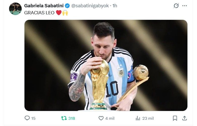 El mensaje de Gabriela Sabatini tras el retiro de Lionel Messi de la Selección Argentina