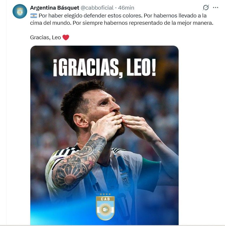 El mensaje de la Confederación Argentina de Básquet tras el retiro de Lionel Messi de la Selección Argentina