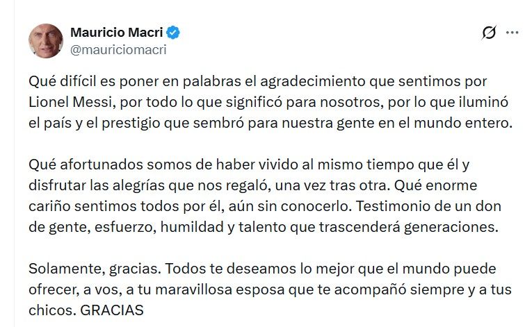 El mensaje la Mauricio Macri tras el retiro de Lionel Messi de la Selección Argentina