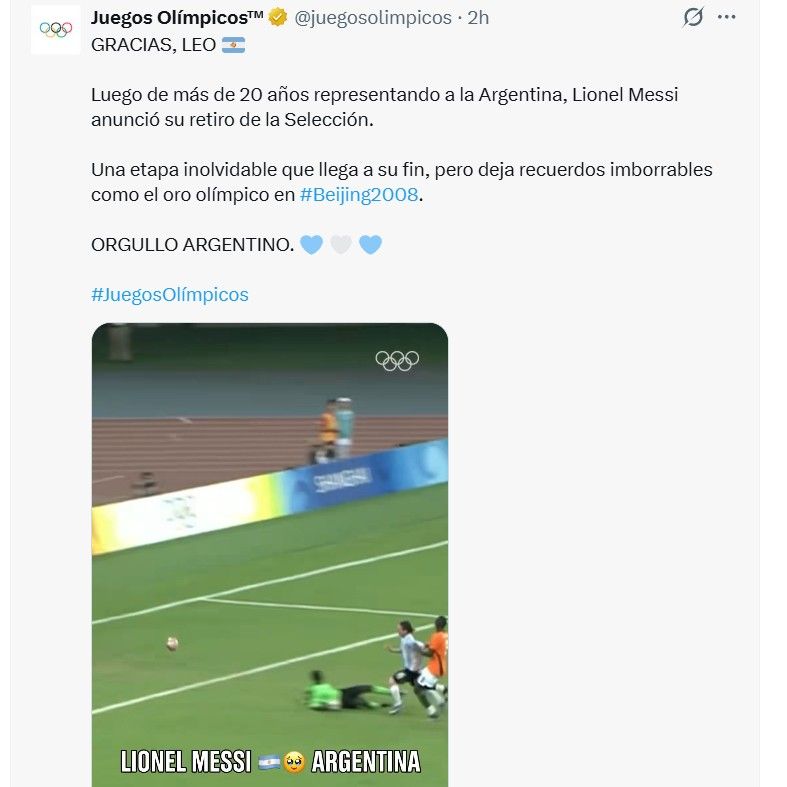 El mensaje los Juegos Olímpicos tras el retiro de Lionel Messi de la Selección Argentina
