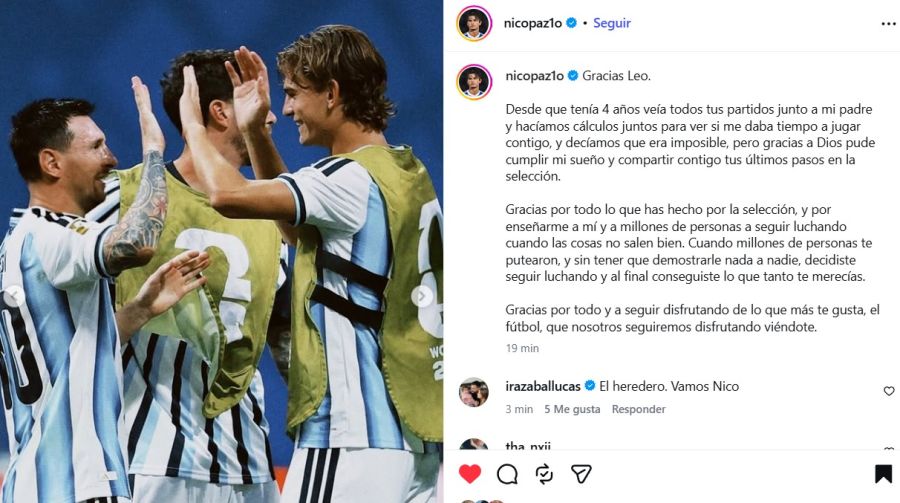 El mensaje Nico Paz tras el retiro de Lionel Messi de la Selección Argentina