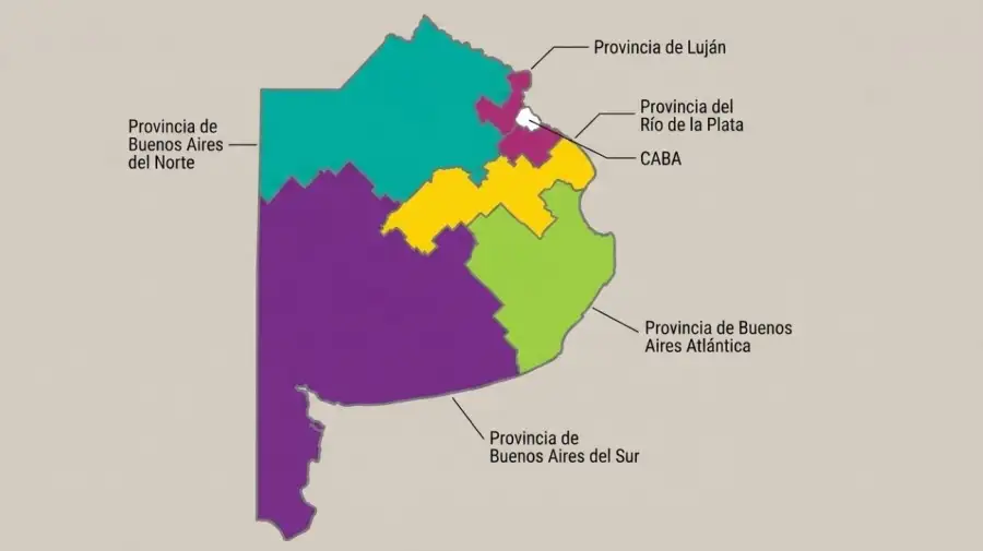 El proyecto de Esteban Bullrich, presentado en 2021, preveía la división de la provincia de Buenos Aires en cinco distritos. Joaquín De la Torre retoma esa iniciativa.
