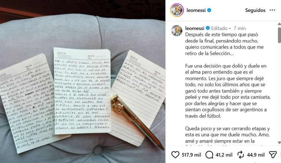 Lionel Messi anuncia su retiro de la Selección Argentina