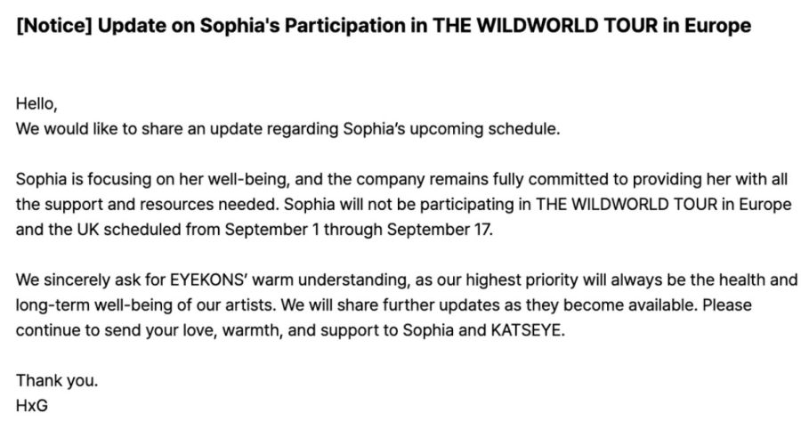 Comunicado de HYBE sobre Sophia Laforteza