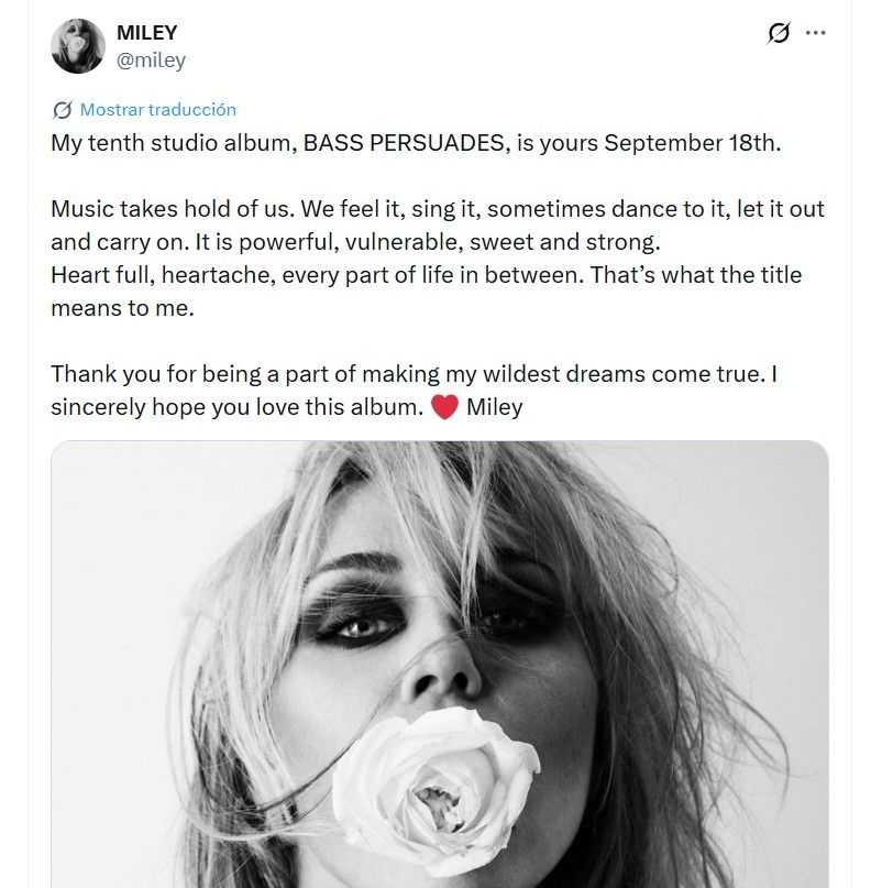 Miley Cyrus anuncia nuevo álbum Bass Persuades