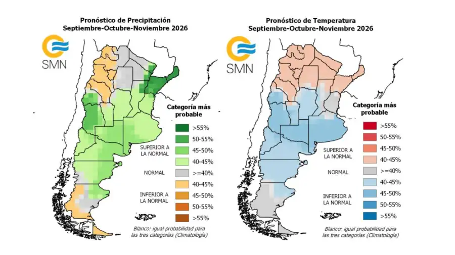 Previsiones Meteorológicas precisó que se espera para Argentina en septiembre, octubre y noviembre