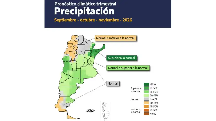 Previsiones Meteorológicas precisó que se espera para Argentina en septiembre, octubre y noviembre