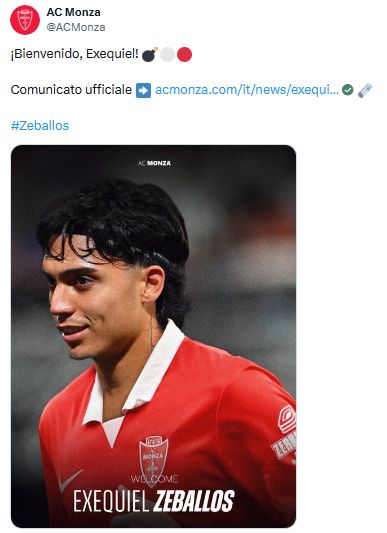 Exequiel Zeballos, nuevo jugador del AC Monza