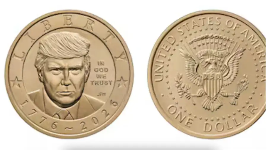 Moneda de 1 dólar con la cara de Trump