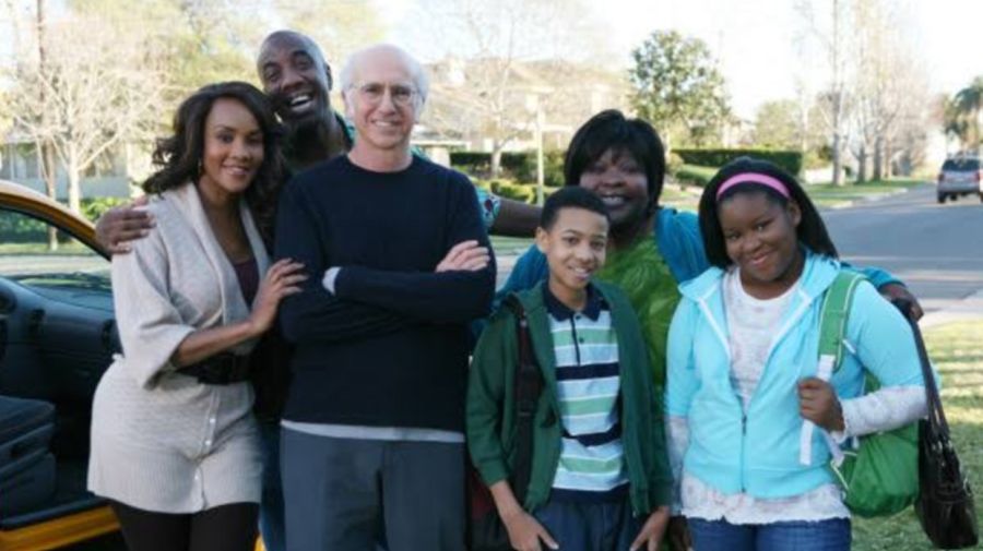 Vivica A. Fox (Loretta Black), J.B. Smoove (Leon Black), Larry David (como él mismo), Nick Nervies (Keyshawn Black), Ellia English (Aunt Bam) y Carla Jeffery (Keysha Black) en Curb Your Enthusiasm