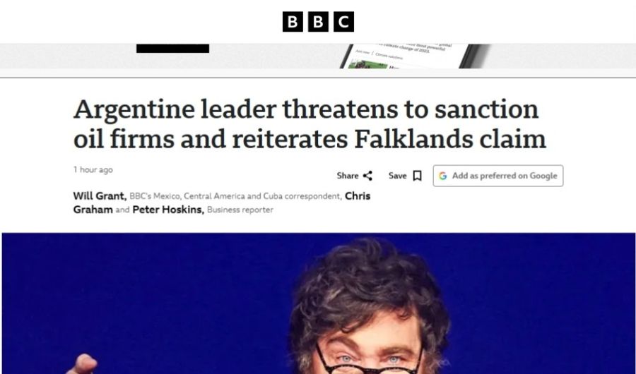 BBC sobre el discurso de Milei de Malvinas