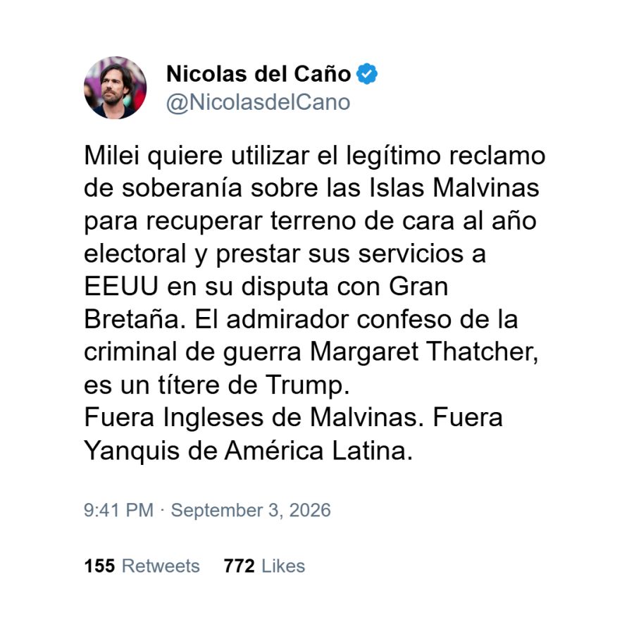 Posteo de Nicolás del Caño sobre Malvinas