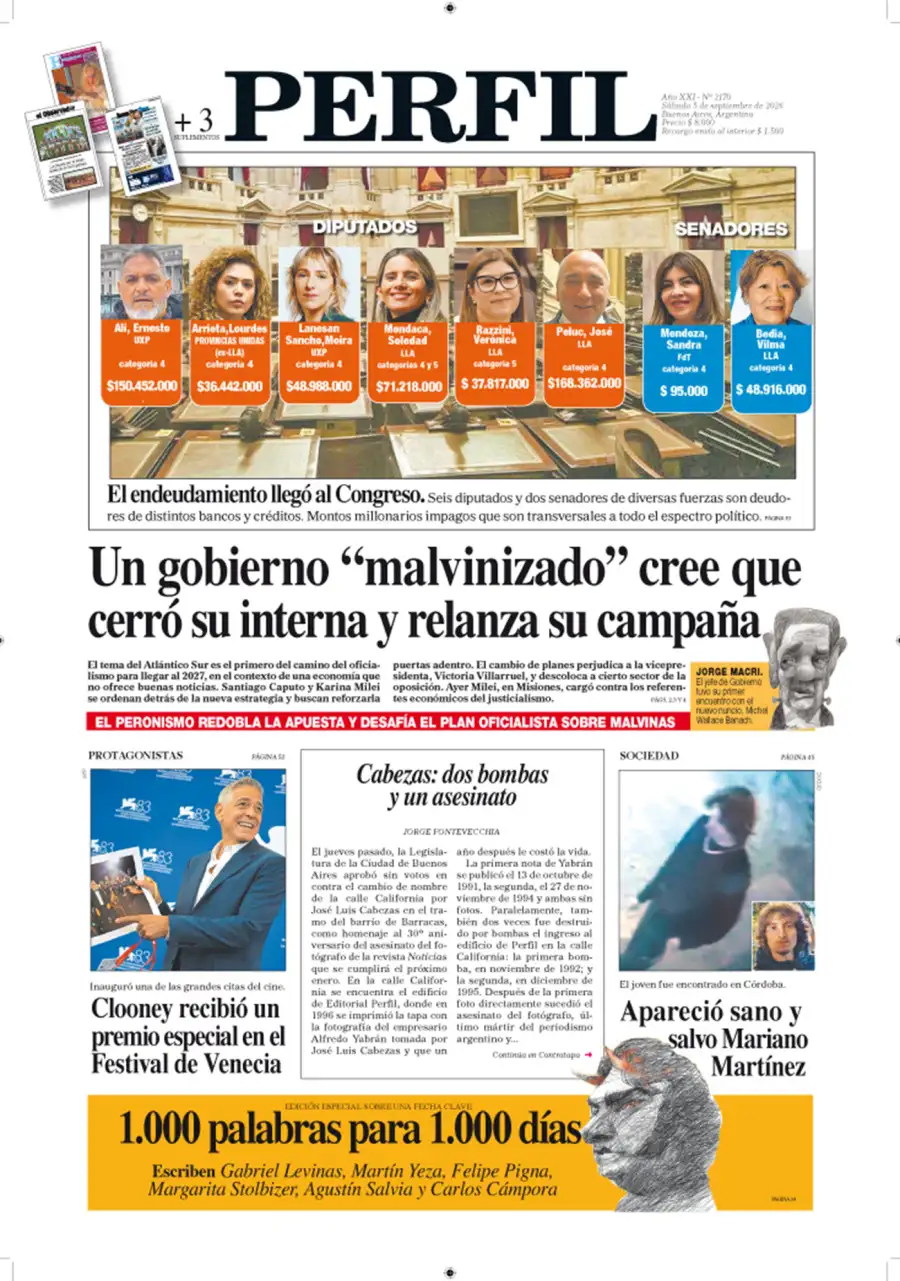 La tapa de Diario PERFIL del sábado 5 de septiembre de 2026