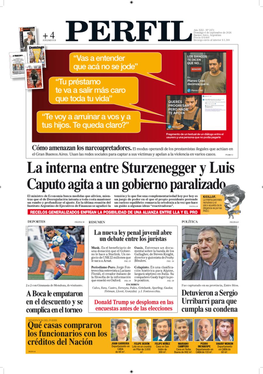 La tapa del Diario PERFIL del domingo 6 de septiembre de 2026