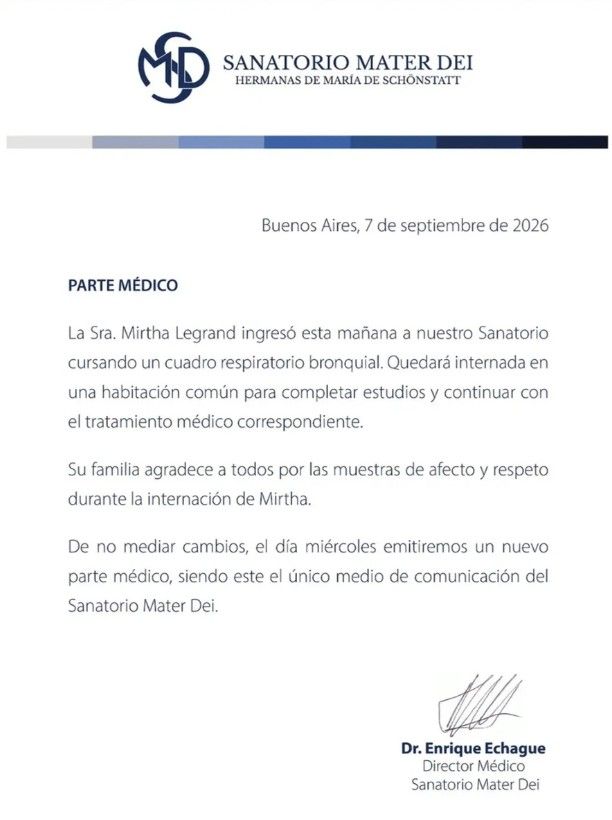 Parte médico de Mirtha Legrand