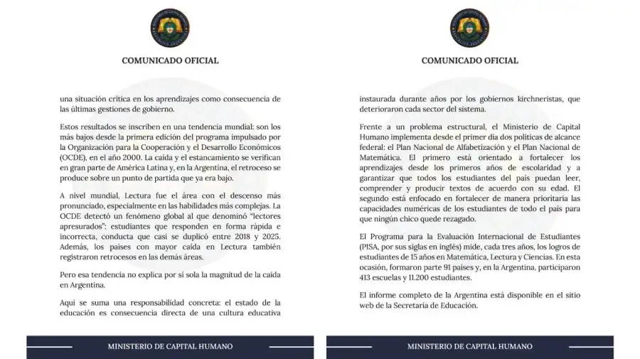 Comunicado Ministerio de Capital Humano