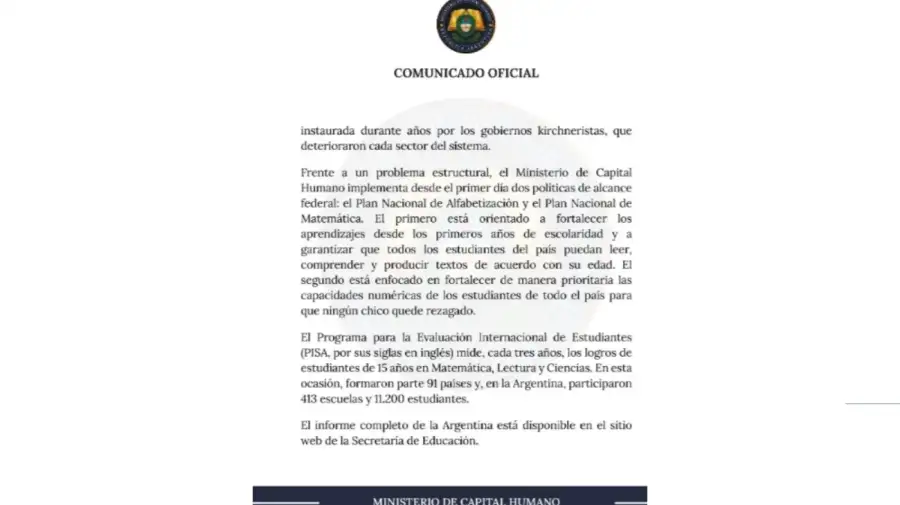 Comunicado pruebas PISA