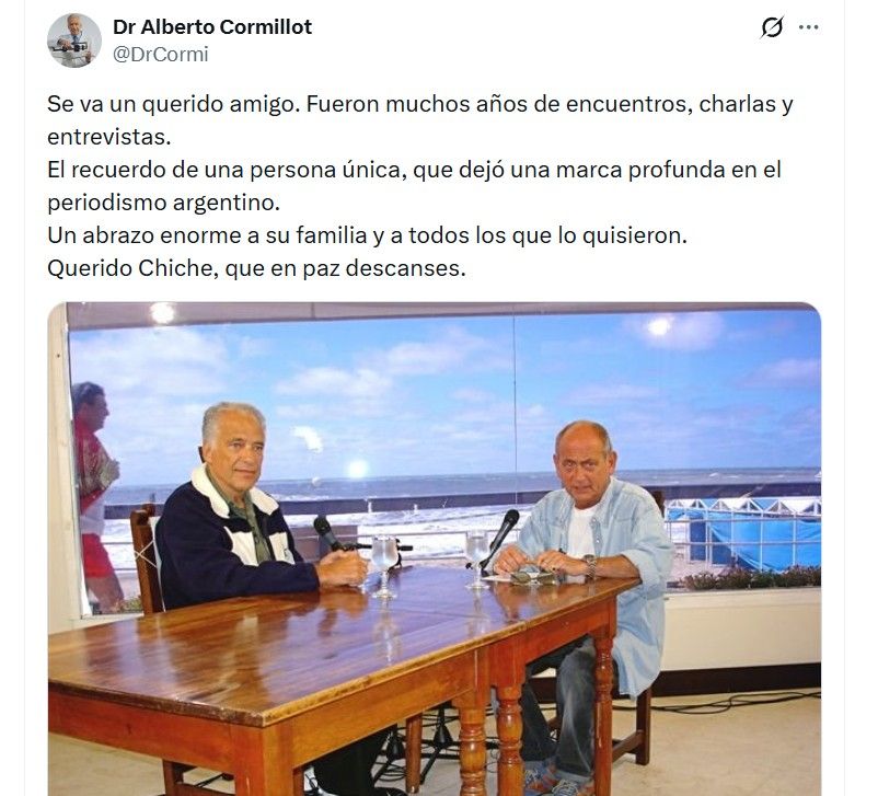 El mensaje de Alberto Cormillot tras la muerte de Chiche Gelblung