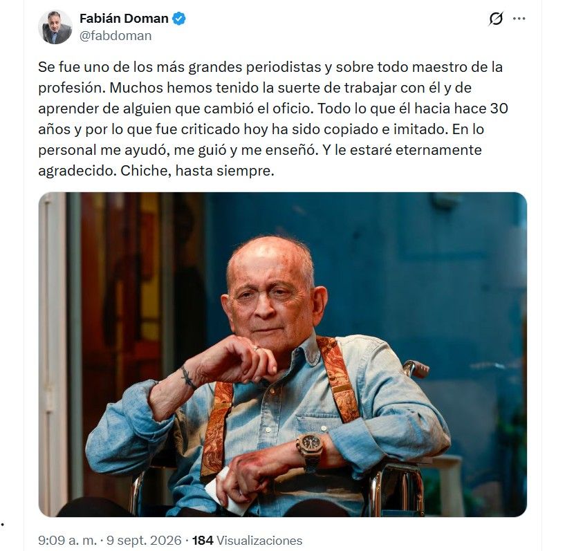 El mensaje de Fabián Doman tras la muerte de Chiche Gelblung