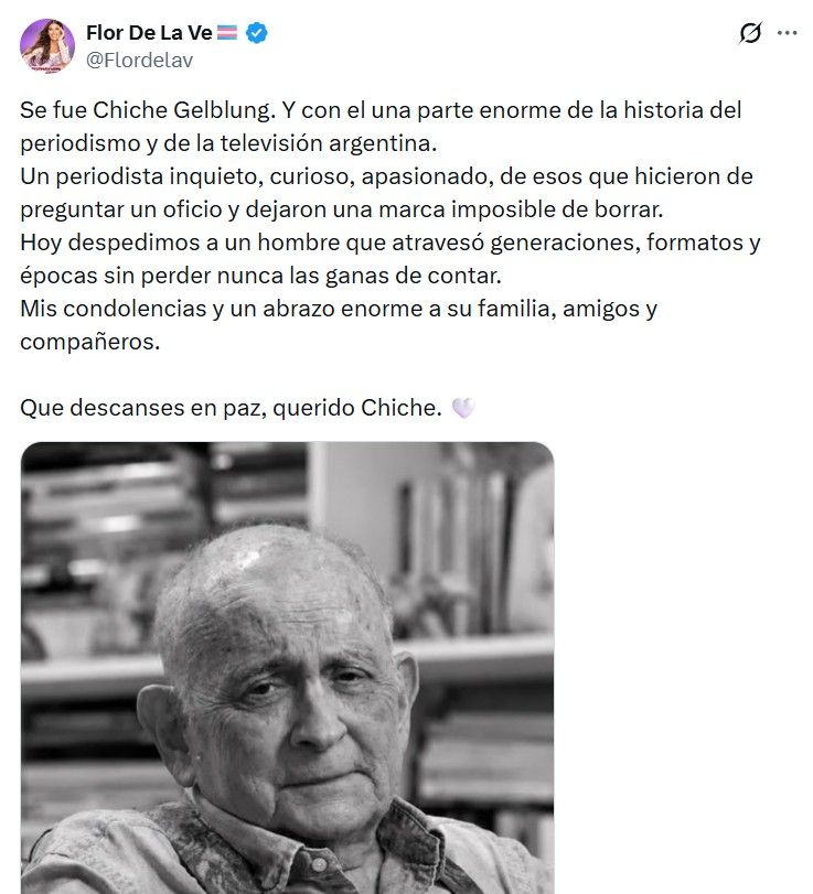 El mensaje de Florencia de la V tras la muerte de Chiche Gelblung