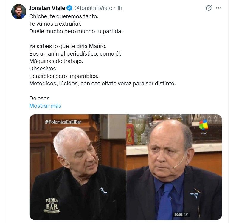 El mensaje de Jonatan Viale tras la muerte de Chiche Gelblung