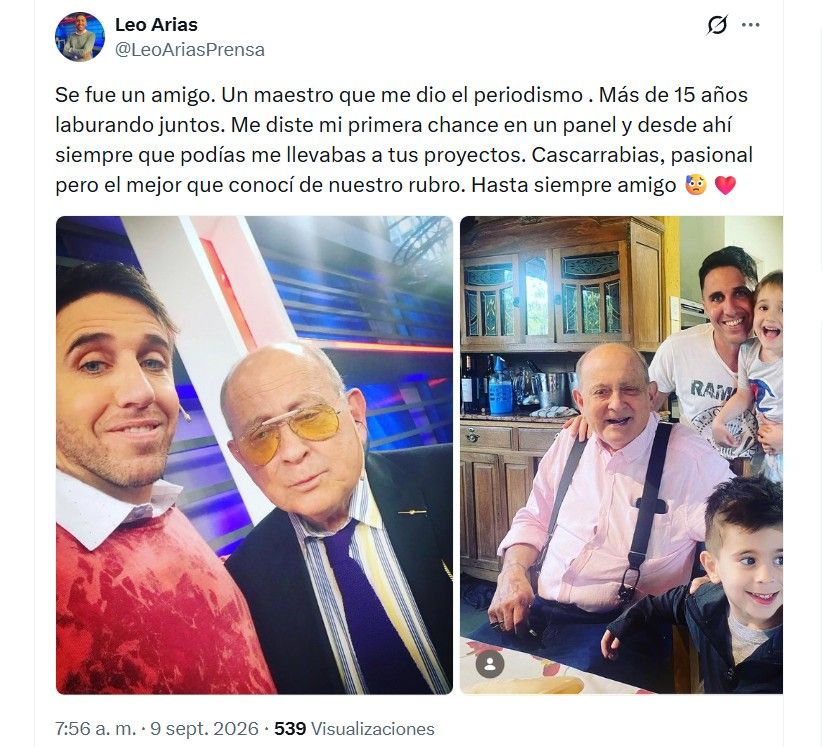 El mensaje de Leo Arias tras la muerte de Chiche Gelblung