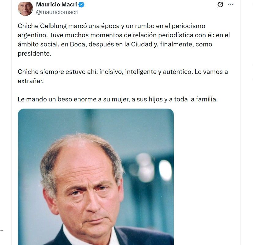 El mensaje de Mauricio Macri tras la muerte de Chiche Gelblung