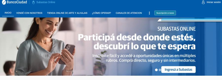 Página de subastas online del Banco Ciudad.