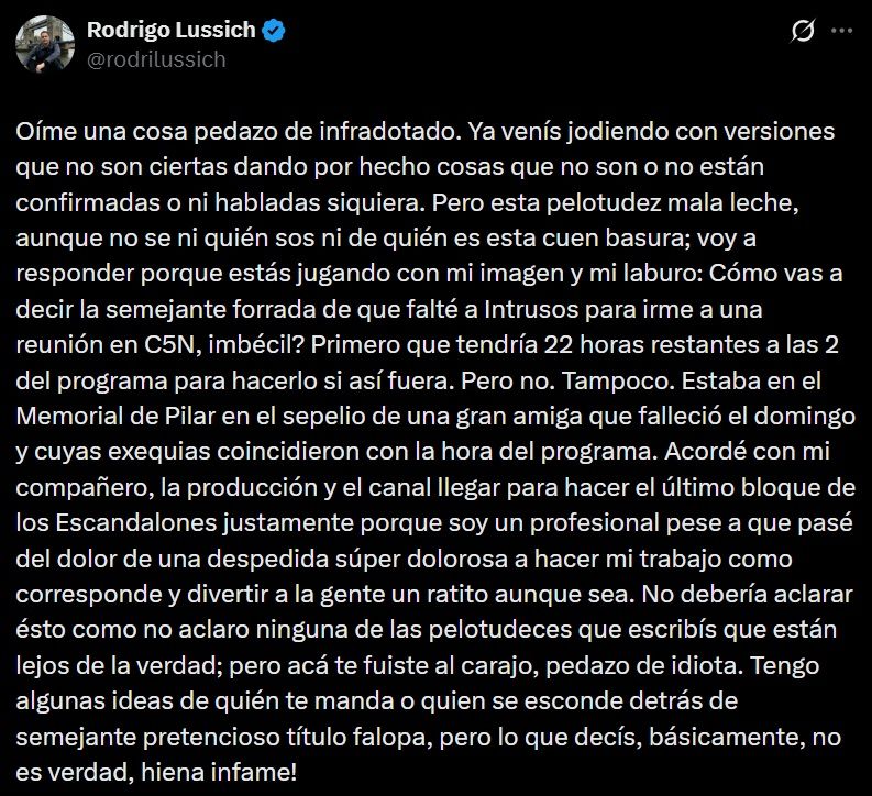 Rodrigo Lussich enojado tras falsas acusaciones