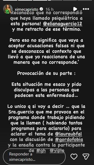 El descargo de Ximena Capristo contra Eliana Guercio