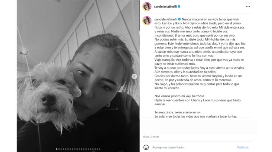 Cande Tinelli por la muerte de su perra