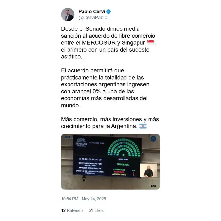Pablo Cervi sobre el acuerdo de Singapur Mercosur