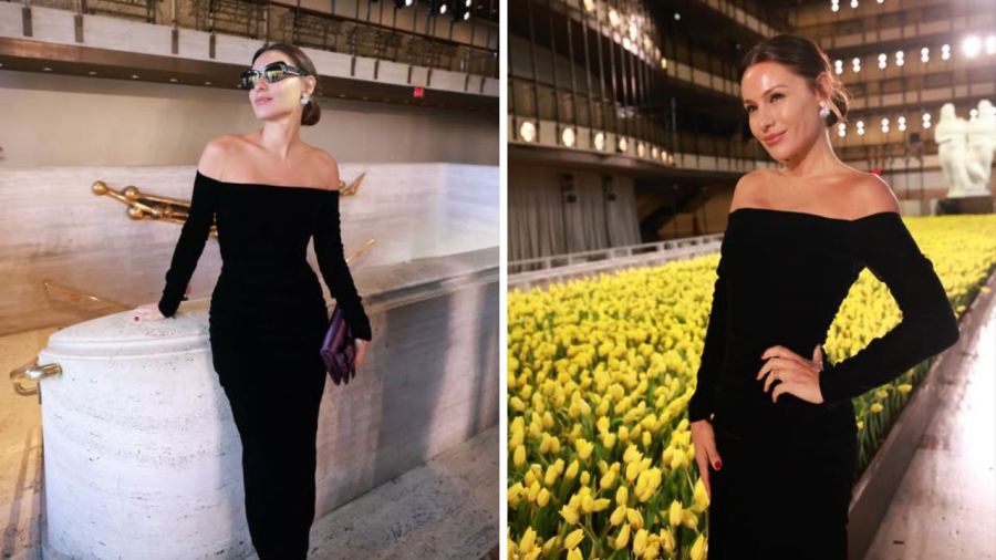 Pampita en el desfile de Carolina Herrera en Nueva York