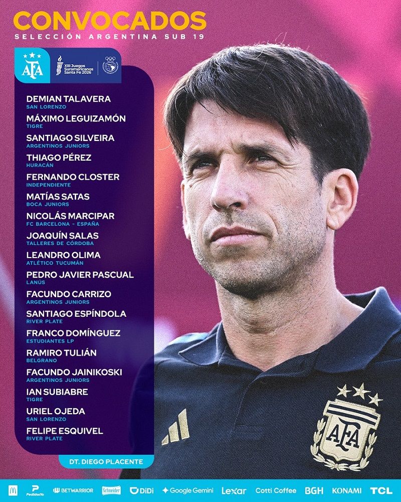 Convocados por Diego Placente para los Suramericanos 2026