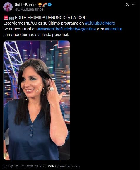 Edith Hermida renunció a El Club del Moro