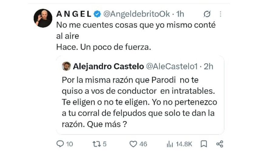 El picantísimo cruce de Ángel de Brito con Alejandro Castelo