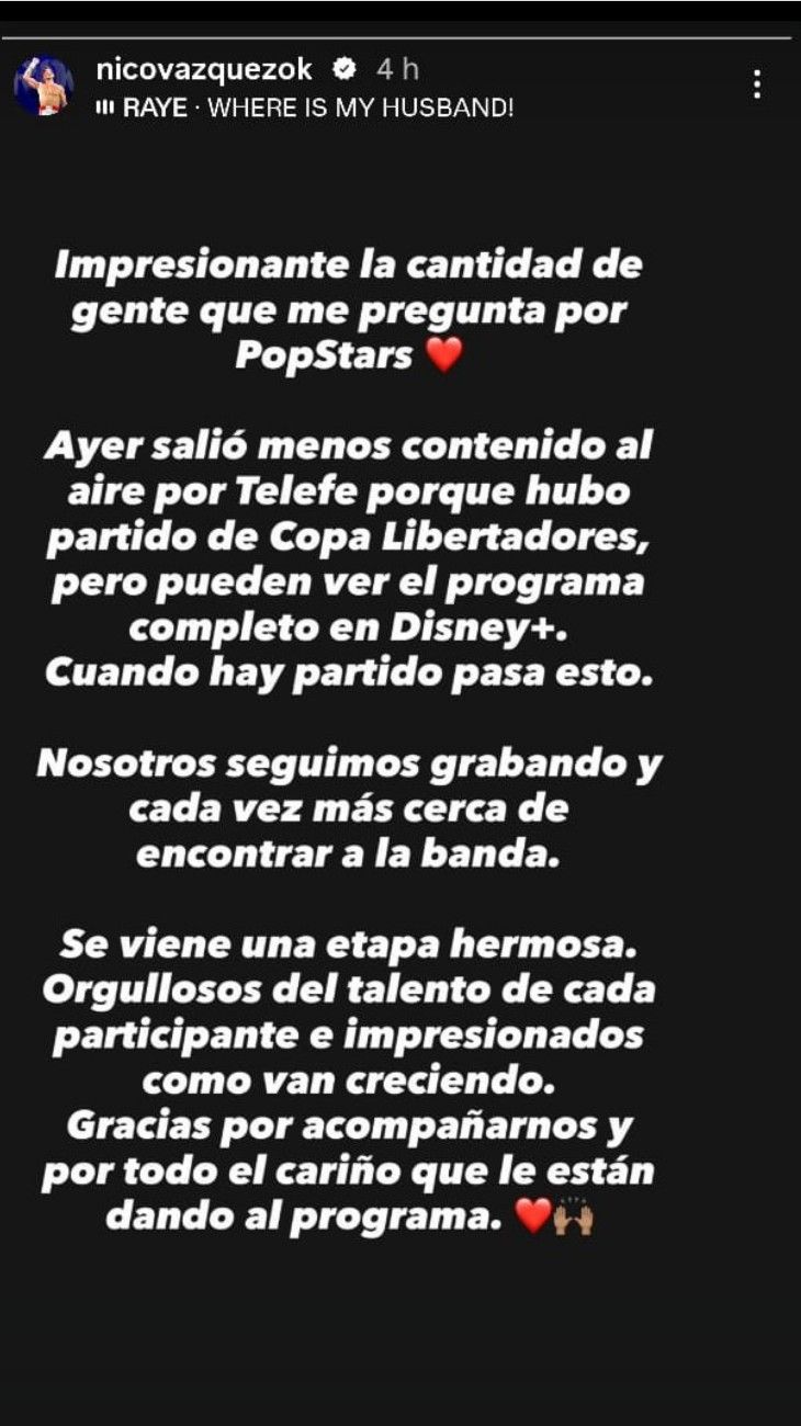 Nico Vázquez sobre Popstars