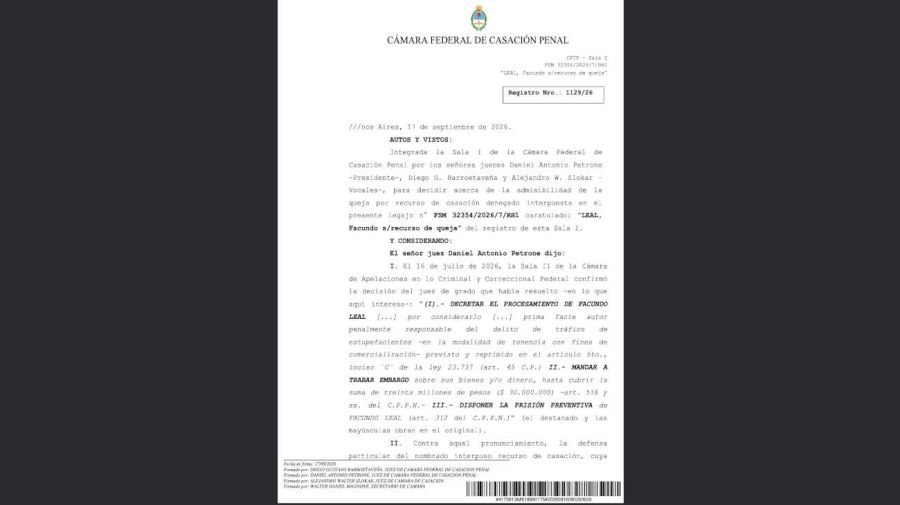 Facundo Leal causa por drogas 17092026