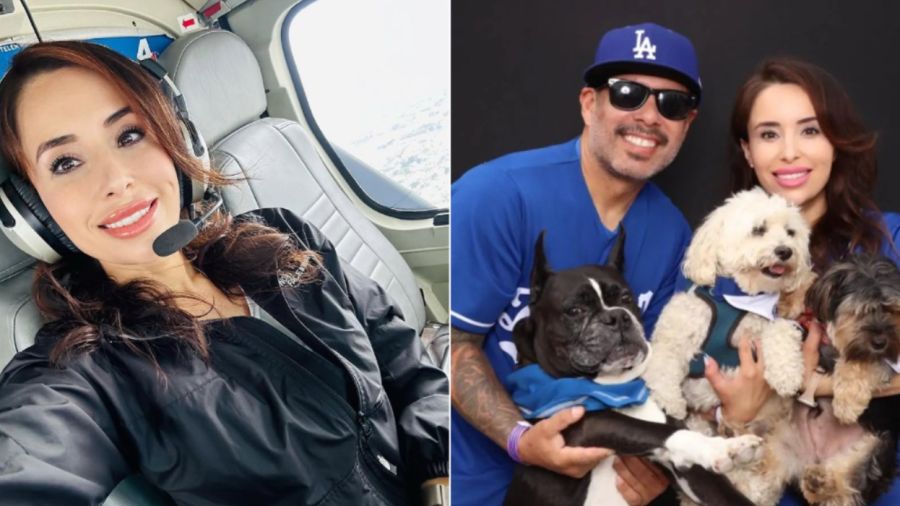 La reportera Eliana Moreno, su pareja Robert Barrientos y sus perros