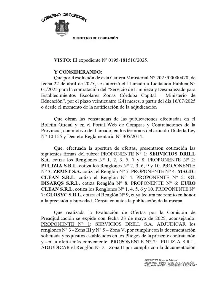 Licitación de limpieza