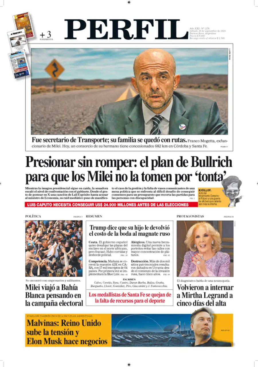La tapa del Diario PERFIL del sábado 19 de septiembre de 2026