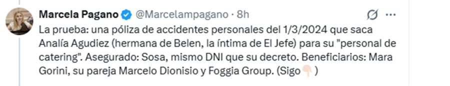 Los posteos de Marcela Pagano sobre el tema de los despidos en Olivos.