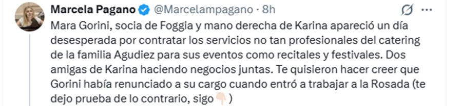 Los posteos de Marcela Pagano sobre el tema de los despidos en Olivos.