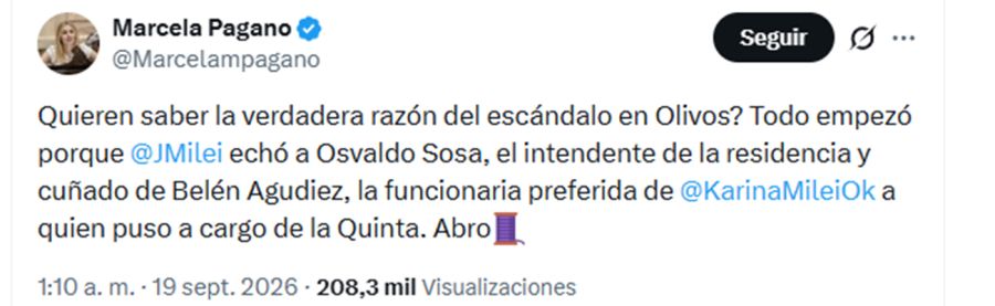 Los posteos de Marcela Pagano sobre el tema de los despidos en Olivos.