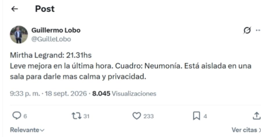 Salud Mirtha Legrand tras ser hospitalizada por segunda vez
