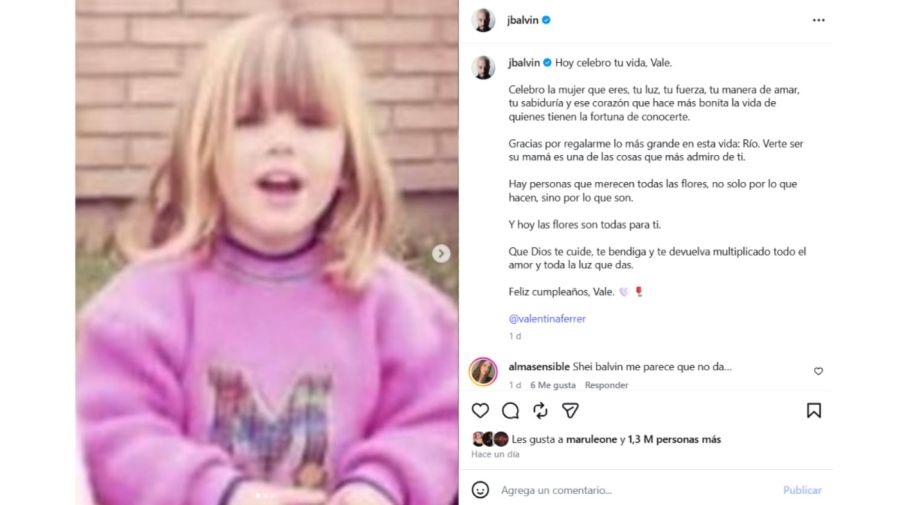 J Balvin le dedicó un romántico mensaje a Valentina Ferrer