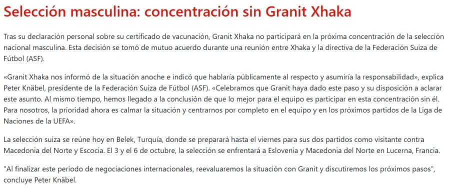 Comunicado Granit Xhaka