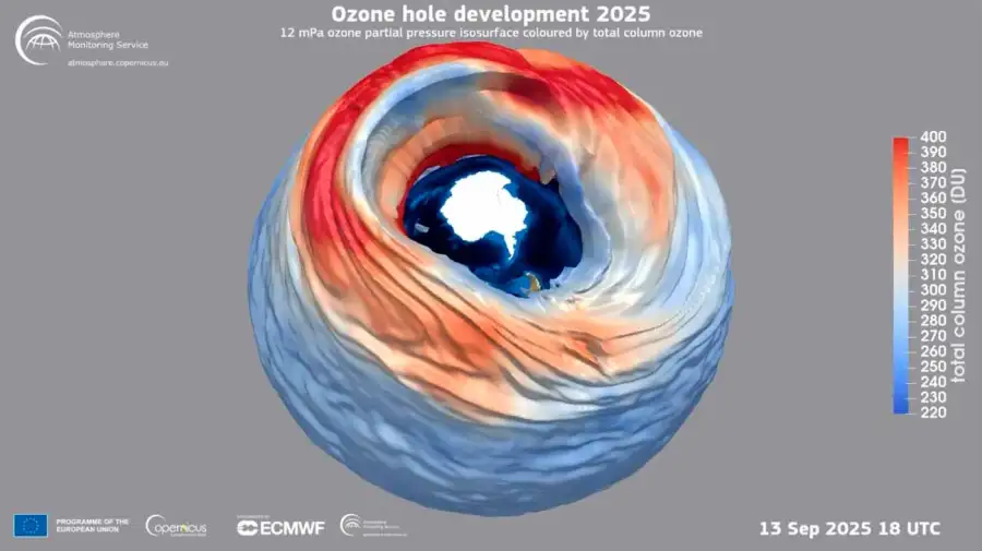 El agujero de la capa de ozono sobre la Antártida