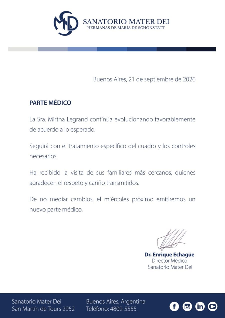 El nuevo parte de Mirtha Legrand 