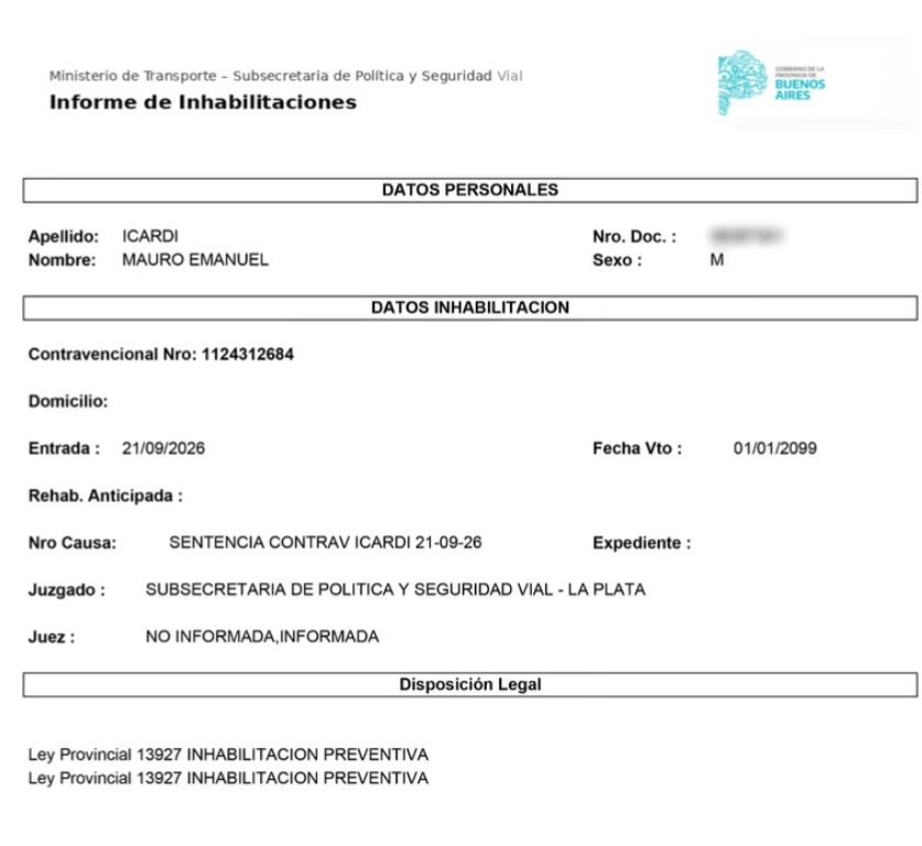 Inhabilitaron a Mauro Icardi por conducir con la licencia vencida